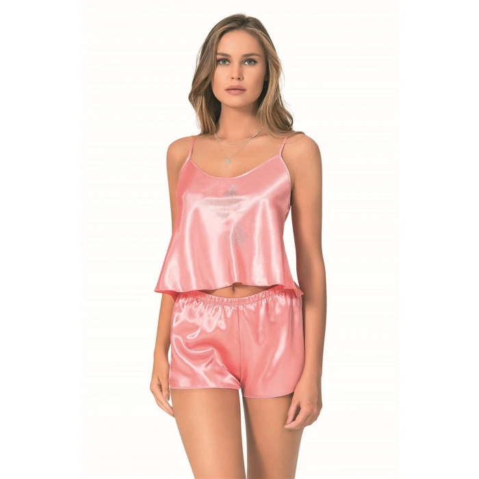 Secretsita Mercan Saten Babydoll Şort Takımı
