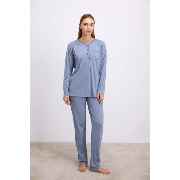 Secretsita Modal Pamuklu Uzun Kollu Düğmeli 2li Pijama Takımı