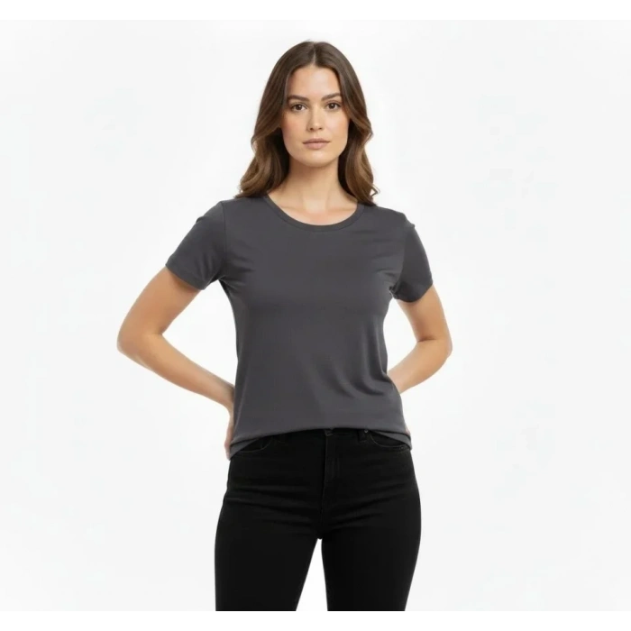 Thirt Bisiklet Yaka lim Fit ikralı Tişört Günlük Basic Body  Füme
