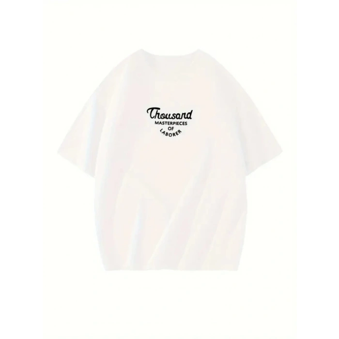 Thousand Baskılı Oversize Bisiklet Yaka Tshirt  Beyaz