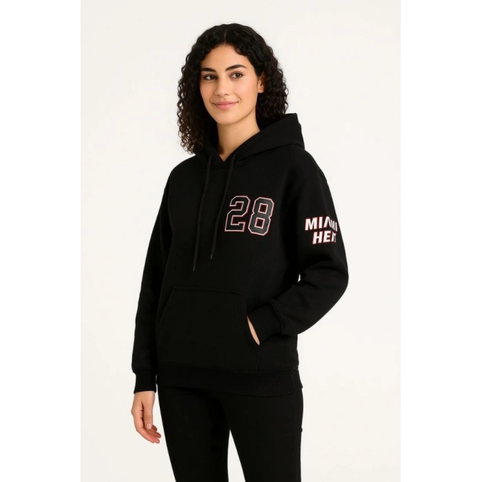 Üç İplik Kapüşonlu Ön Ve Arka Baskılı weathirt Hoodie  iyah