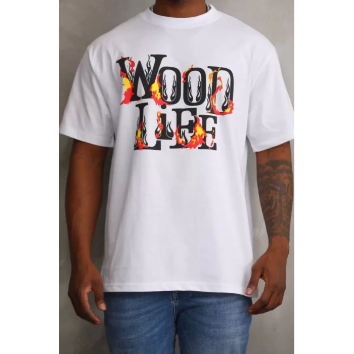 Unisex Baskılı Oversize Thirt  Beyaz