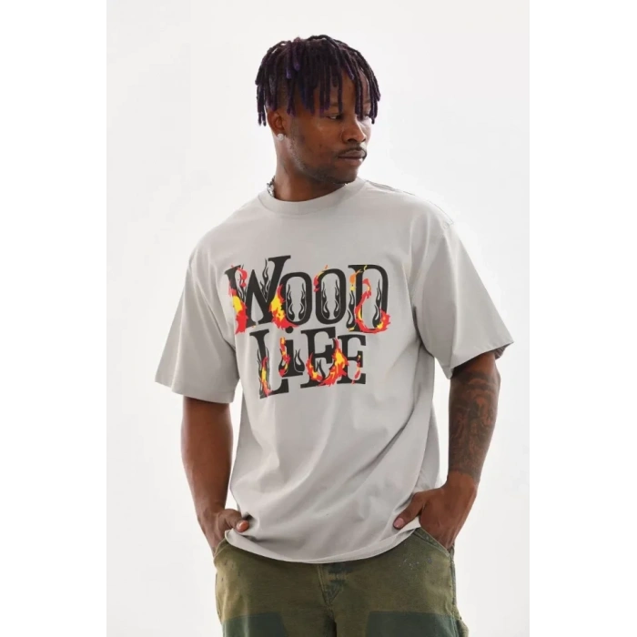 Unisex Baskılı Oversize Thirt  Gri