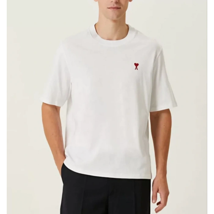 Unisex Bisiklet Yaka Baskılı Oversize Thirt  Beyaz