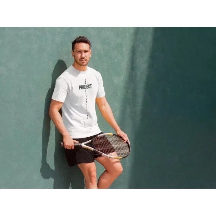 Unisex Bisiklet Yaka Baskılı Oversize Thirt  Beyaz