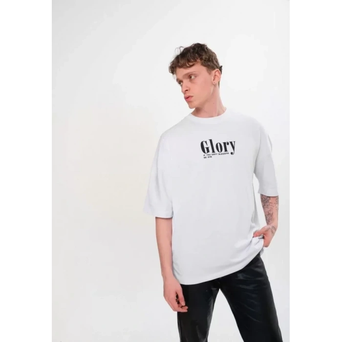 Unisex Bisiklet Yaka Baskılı Oversize Thirt  iyah