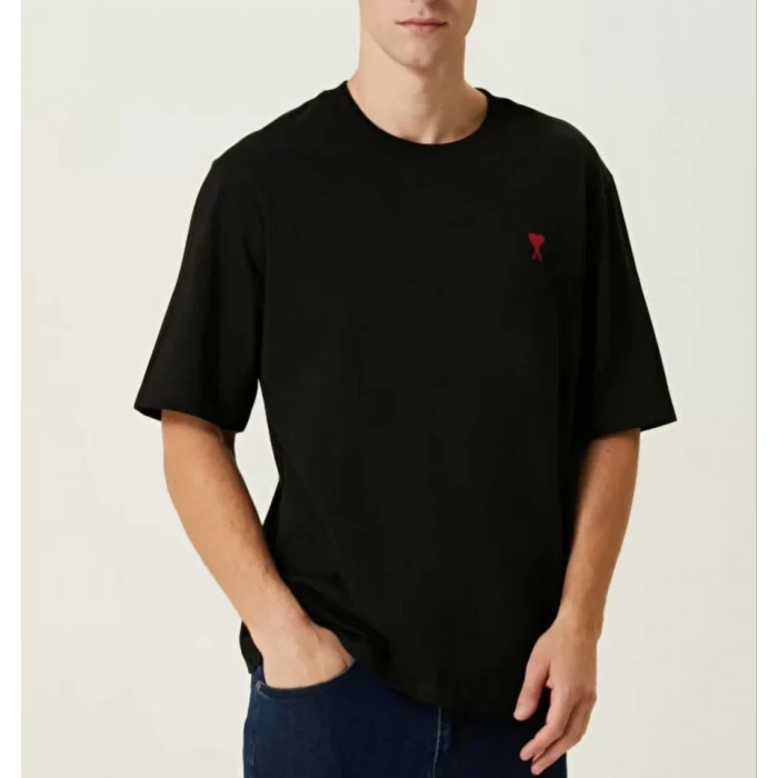 Unisex Bisiklet Yaka Baskılı Oversize Thirt  iyah