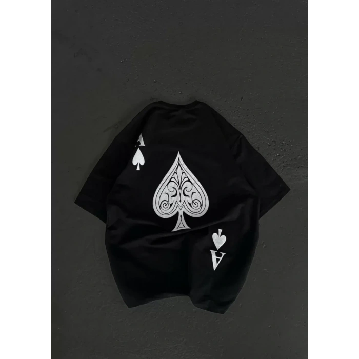 Unisex Bisiklet Yaka Baskılı Oversize Thirt  iyah