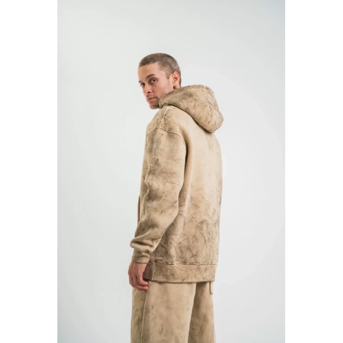 Unisex Double Oversize Kapşonlu Yıkamalı weathirt  Bej