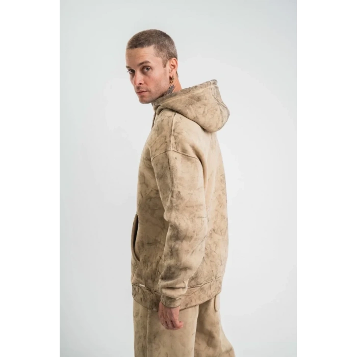 Unisex Double Oversize Kapşonlu Yıkamalı weathirt  Bej