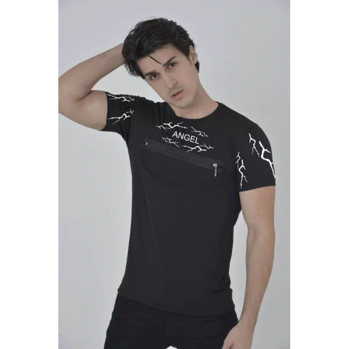 Unisex Göğüs Fermuarlı Baskılı Thirt  iyah