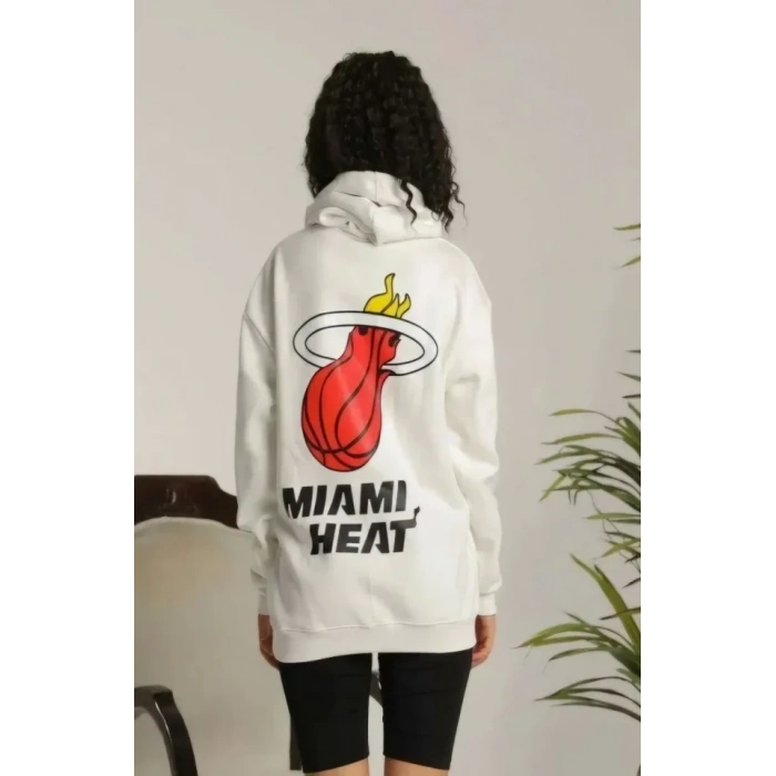 Unisex Kapşonlu Baskılı weetshirt  Beyaz