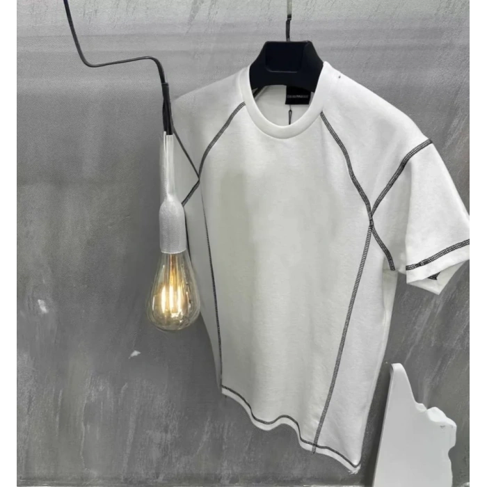 Unisex Karoyaka Dikişli Oversize Thirt  Beyaz