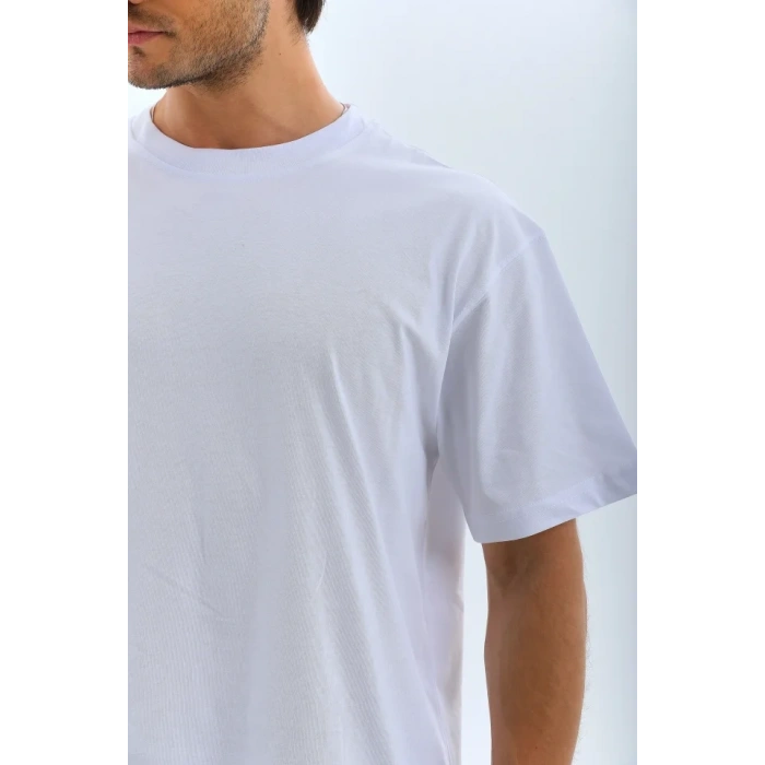 Unisex Oversize Düz Bisiklet Yaka Thirt  Beyaz