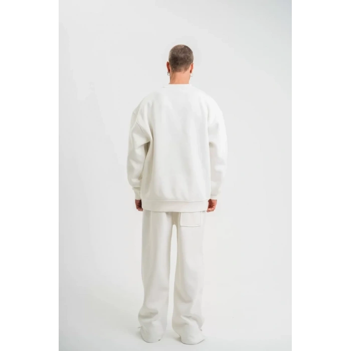 Uzun Kol Bisiklet Yaka Basic weathirt  Beyaz