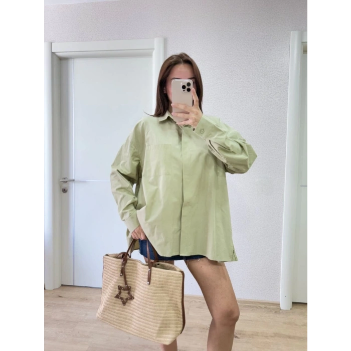Yakalı Yandan Yırtmaçlı Gömlek  Yeşil