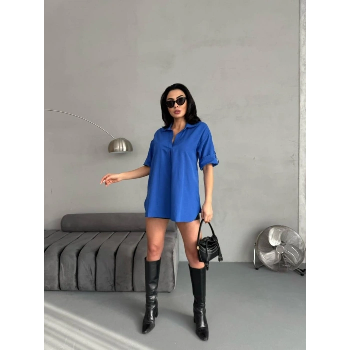 Yırtmaç Detaylı Tunik Gömlek