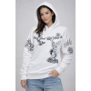 3 İplik Pamuklu Kapüşonlu Baskılı weathirt Hoodie  Beyaz