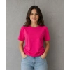Basic Pamuklu Tişört Bisiklet Yaka Düz Renk Relaxed Fit Thirt  Fuşya