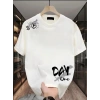 Baskılı Oversize Bisiklet Yaka Tshirt  Beyaz