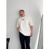 Baskılı Oversize Bisiklet Yaka Tshirt  Beyaz