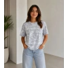 Batik Desenli Tişört Bisiklet Yaka Kısa Kol Regular Fit Tshirt  Gri