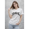 Bisiklet Yaka Ön Baskılı Kısa Kollu Tişört treetwear Günlük Basic Pamuklu Tshirt  Beyaz