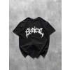 Bisiklet Yaka Ön Baskılı  Kısa Kollu Tişört treetwear Günlük Basic Pamuklu Tshirt  iyah