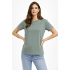 Bisiklet Yaka Tişört Regular Kalıp Basic Pamuklu Günlük Kullanım Tshirt  int Yeşili