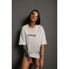 Bisiklet Yakalı ırt Baskılı Oversize Thirt  Beyaz