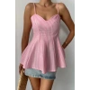 ÇİZGİLİ GOFRE AKILI PEN DETAYLI BLUZ  Pembe