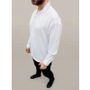 Erkek Aerobin Kumaş Oversize 4 evsim Uzun Kollu Rahat Kalıp Gömlek  Beyaz
