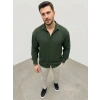 Erkek Aerobin Kumaş Oversize 4 evsim Uzun Kollu Rahat Kalıp Gömlek  Haki