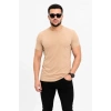 Erkek Basic Tişört Bisiklet Yaka Kısa Kol Günlük Yazlık lim Fit Thirt  Bej