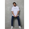 Erkek Baskılı Thirt Kısa Kol Bisiklet Yaka Regular Fit Rahat Kalıp Günlük Tişört  Beyaz