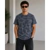 Erkek Batik Desenli Tişört Bisiklet Yaka Kısa Kol Regular Fit Tshirt  Füme