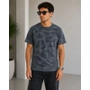 Erkek Batik Desenli Tişört Bisiklet Yaka Kısa Kol Regular Fit Tshirt  Füme