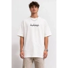 Erkek Bisiklet Yaka Baskılı Kısa Kollu Tişört treetwear Günlük Basic Pamuklu Tshirt  Beyaz