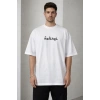 Erkek Bisiklet Yaka Baskılı Kısa Kollu Tişört treetwear Günlük Basic Pamuklu Tshirt  Beyaz