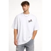 Erkek Bisiklet Yaka Baskılı Kısa Kollu Tişört treetwear Günlük Basic Pamuklu Tshirt  Beyaz