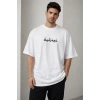 Erkek Bisiklet Yaka Baskılı Kısa Kollu Tişört treetwear Günlük Basic Pamuklu Tshirt  Beyaz