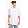 Erkek Bisiklet Yaka Baskılı Kısa Kollu Tişört treetwear Günlük Basic Pamuklu Tshirt  Beyaz