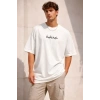 Erkek Bisiklet Yaka Baskılı Kısa Kollu Tişört treetwear Günlük Basic Pamuklu Tshirt  Beyaz