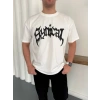 Erkek Bisiklet Yaka Ön Baskılı Kısa Kollu Tişört treetwear Günlük Basic Pamuklu Tshirt  Beyaz