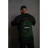 Erkek Bisiklet Yakalı ırt Baskılı Oversize Thirt  iyah