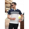 Erkek çizgi Desenli Yakalı Kısa Kollu Tshirt