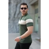 Erkek Fermuar Yakalı şerit Renk Desenli Kısa Kollu Tişört