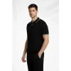 Erkek Fermuarlı Yaka Fitilli Triko Kısa Kollu Regular Fit Tişört Tshirt  iyah