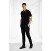 Erkek Fermuarlı Yaka Fitilli Triko Kısa Kollu Regular Fit Tişört Tshirt  iyah