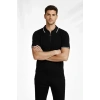 Erkek Fermuarlı Yaka Fitilli Triko Kısa Kollu Regular Fit Tişört Tshirt  iyah